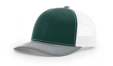 Richardson Snapback Trucker Cap - Dark Green/White/Heather Grey